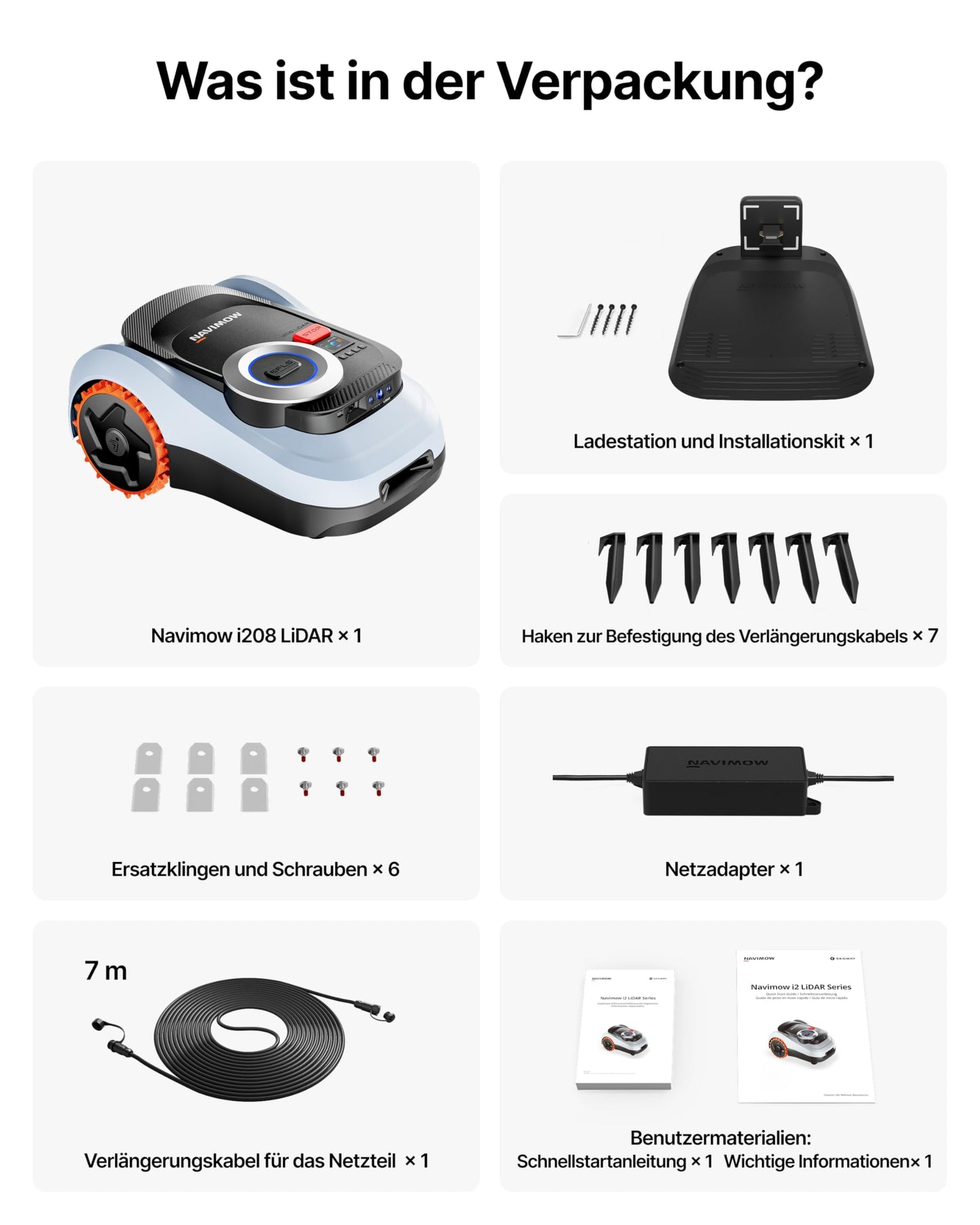 Navimow i208 LiDAR Mähroboter ohne Begrenzungskabel, 800 m², LiDAR + Vision, 45% Steigung