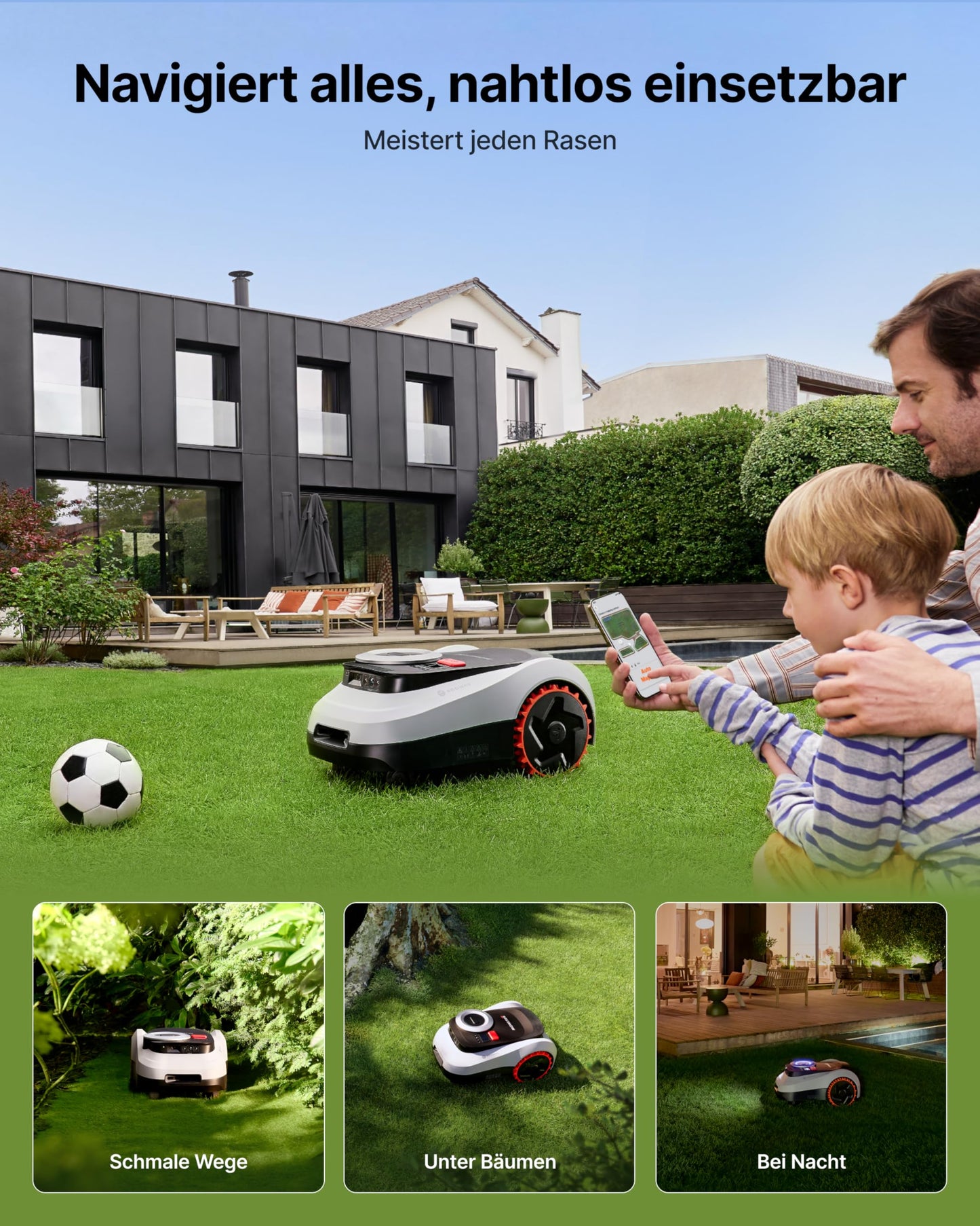 Navimow i208 LiDAR Mähroboter ohne Begrenzungskabel, 800 m², LiDAR + Vision, 45% Steigung