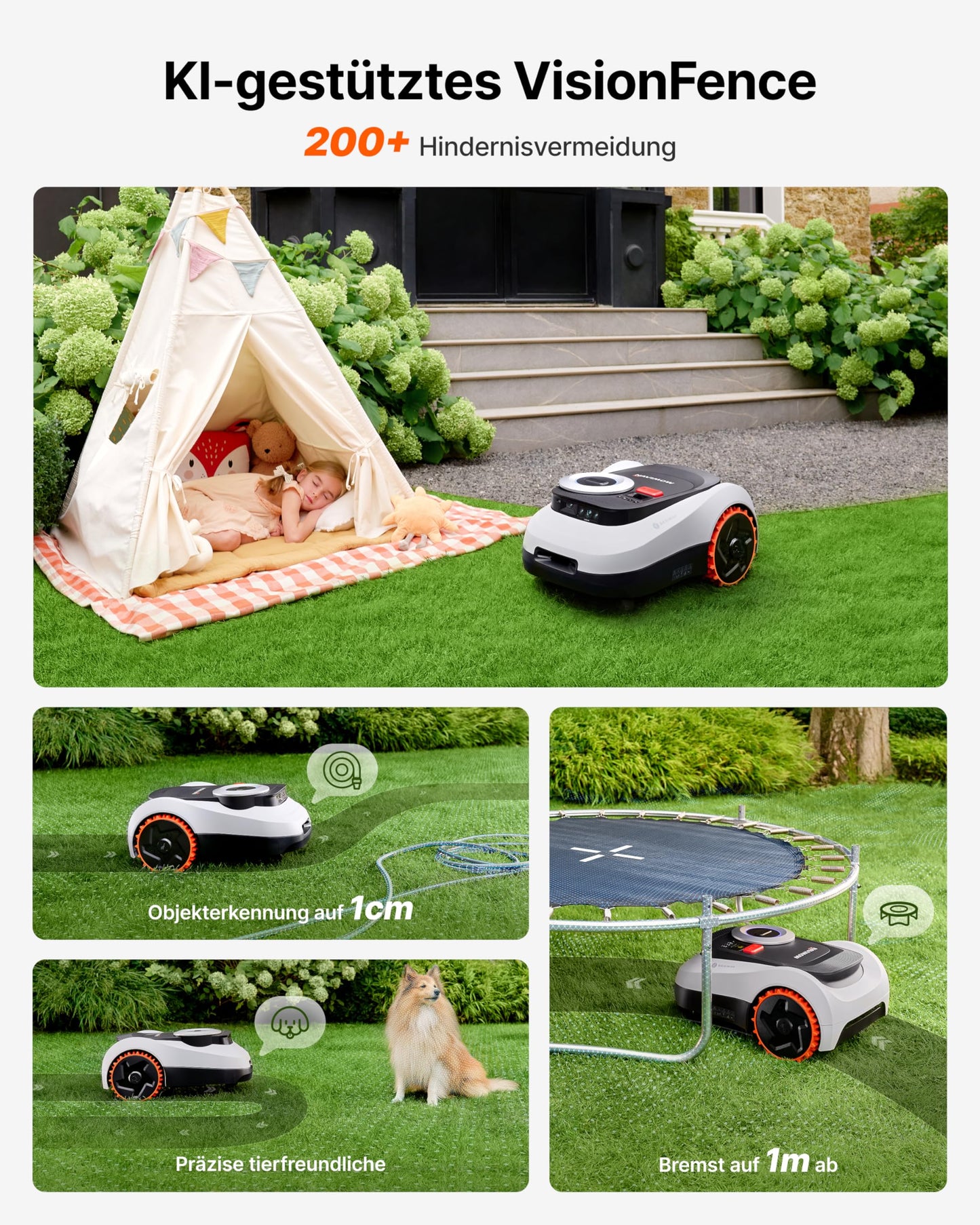 Navimow i220 LiDAR Mähroboter ohne Begrenzungskabel, 2000 m², LiDAR + Vision Navigation, 45% Steigung, Automatisches Kartieren, 59 dB leises Mähen